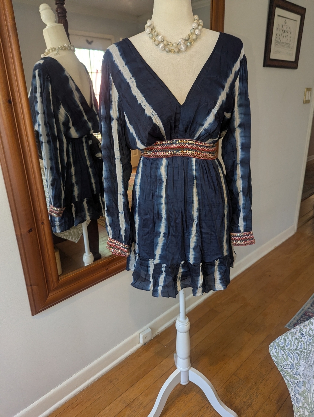NWOT Anthropologie Verb by Pallavi Singhee Blue Tie Dye Mini Dress Tunic